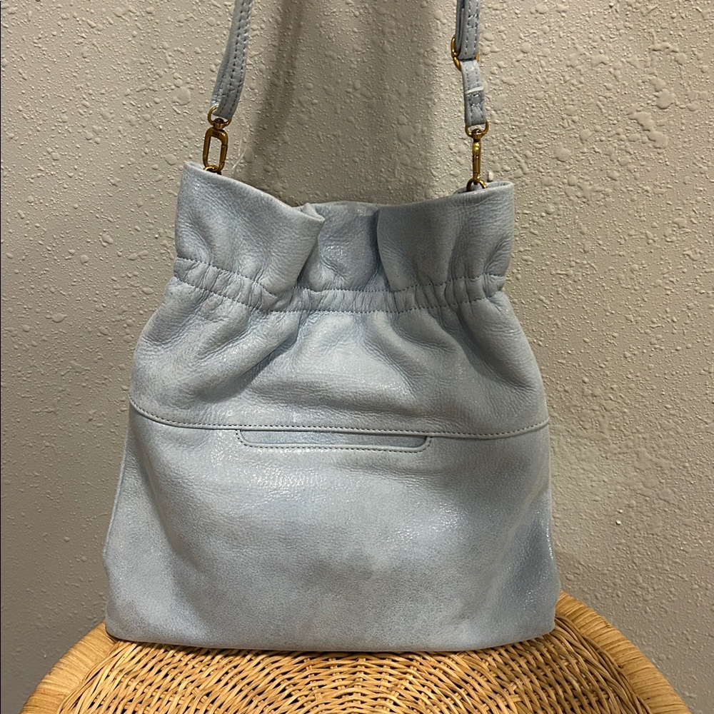 HOBO Prose Powder Blue Leather Drawstring Crossbody - Picture 4 of 11